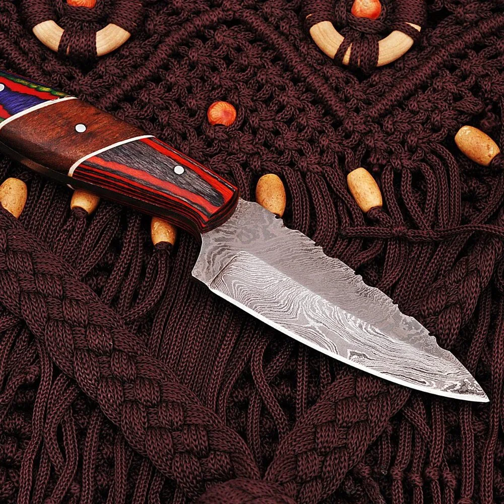 Handmade Damascus Cooking Knife Twist Pattern with Colorful Wood Handle